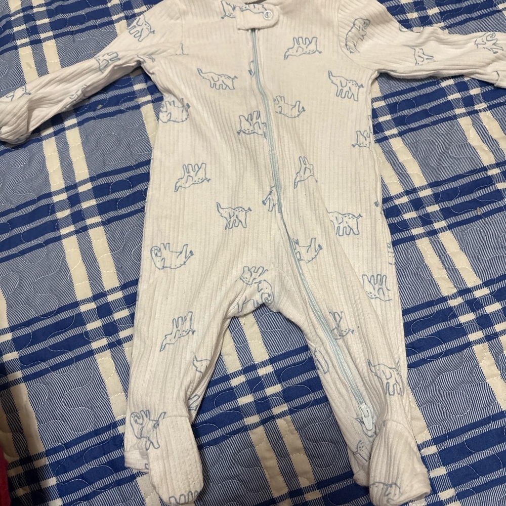 Carter's Cream and Blue Dinosaur Footie